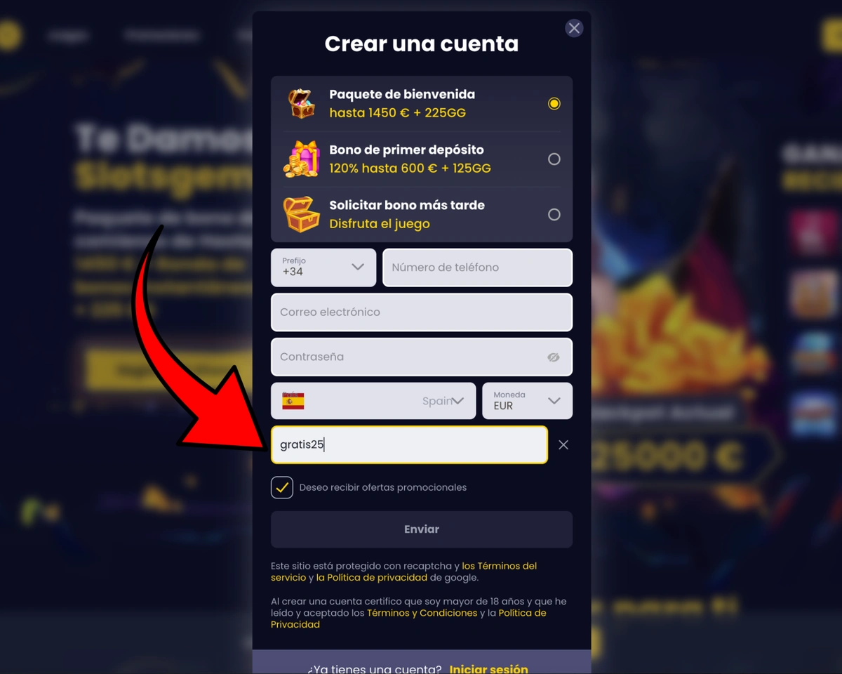 25 Giros Gratis promo-code